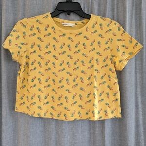 Bluenotes Crop Top Womens M Yellow Pineapple Print Fruit Kidcore Summer Festival